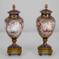 Pair of Sèvres porcelain vases mounted in gilt bronze painted by J. Machereau