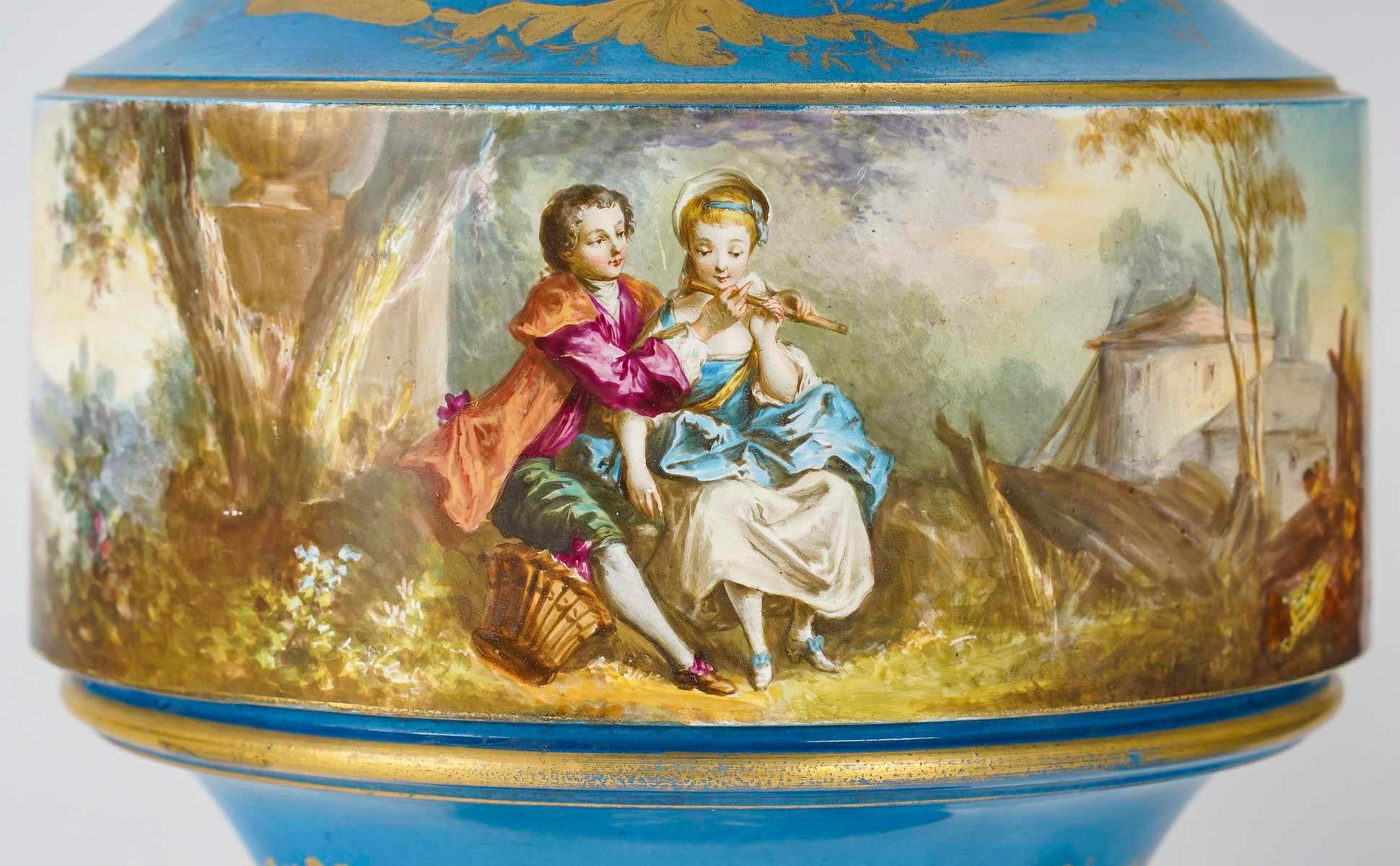 Paar Vasen aus Sèvres-Porzellan, Periode Napoleon III, 19.

Ein Paar Sèvres-Porzellanvasen, reich verziert mit Medaillons und galanten Szenen, Periode Napoleon III, 19.
h: 41cm, T: 21cm