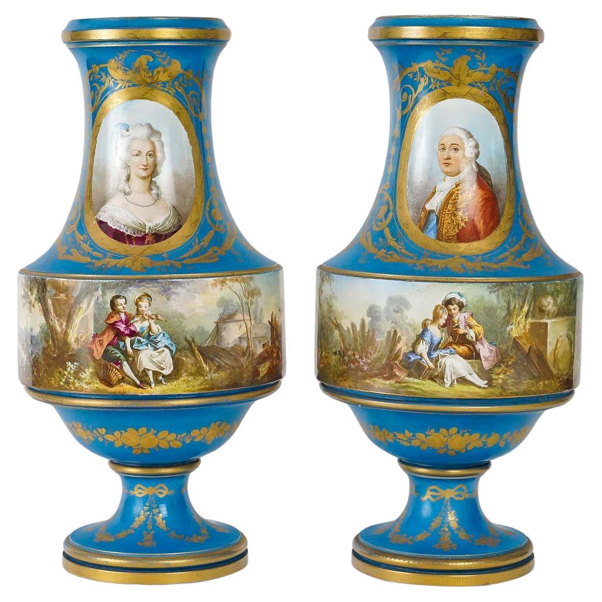 Pair of Sèvres Porcelain Vases, Napoleon III Period, 19th Century. For Sale