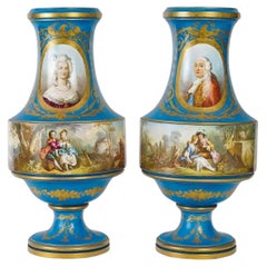 Antique Pair of Sèvres Porcelain Vases, Napoleon III Period, 19th Century.