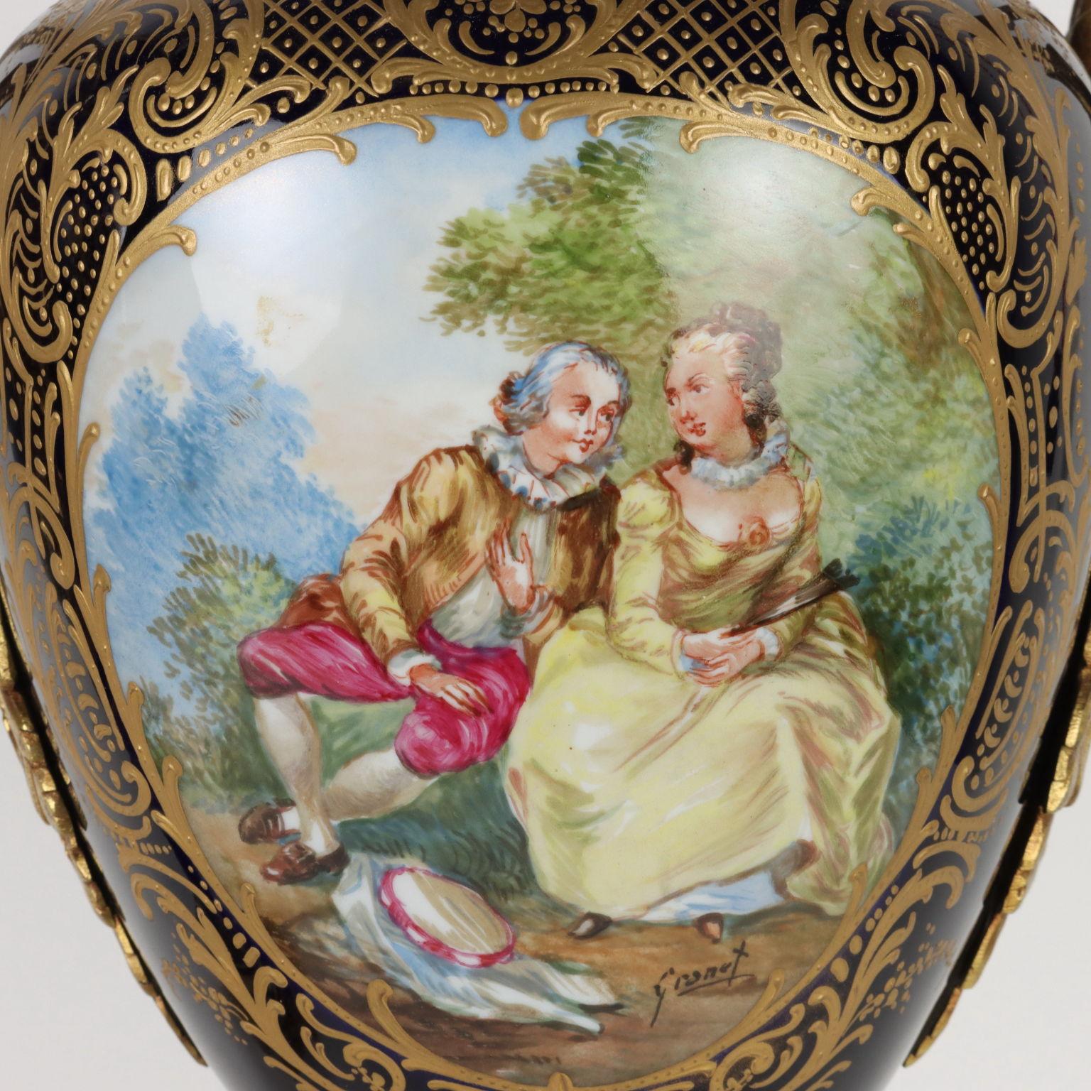 French Pair of Sèvres Porcelain Vases, XXth Century For Sale