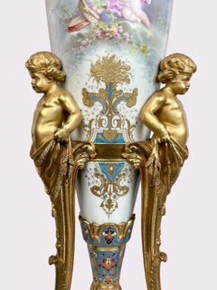 Pair of Sevres Style  champlevé & Ormolu Mounted Vases