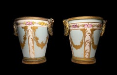 Pair of Sevres Style Hand Painted Porcelain Cachepots/Planters