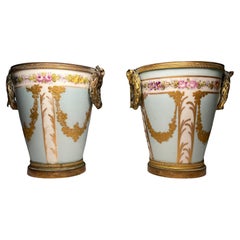 Pair of Sevres Style Hand Painted Porcelain Cachepots/Planters