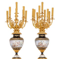 Pair of Sevres Style Porcelain and Gilt Bronze Floor Standing Torcheres