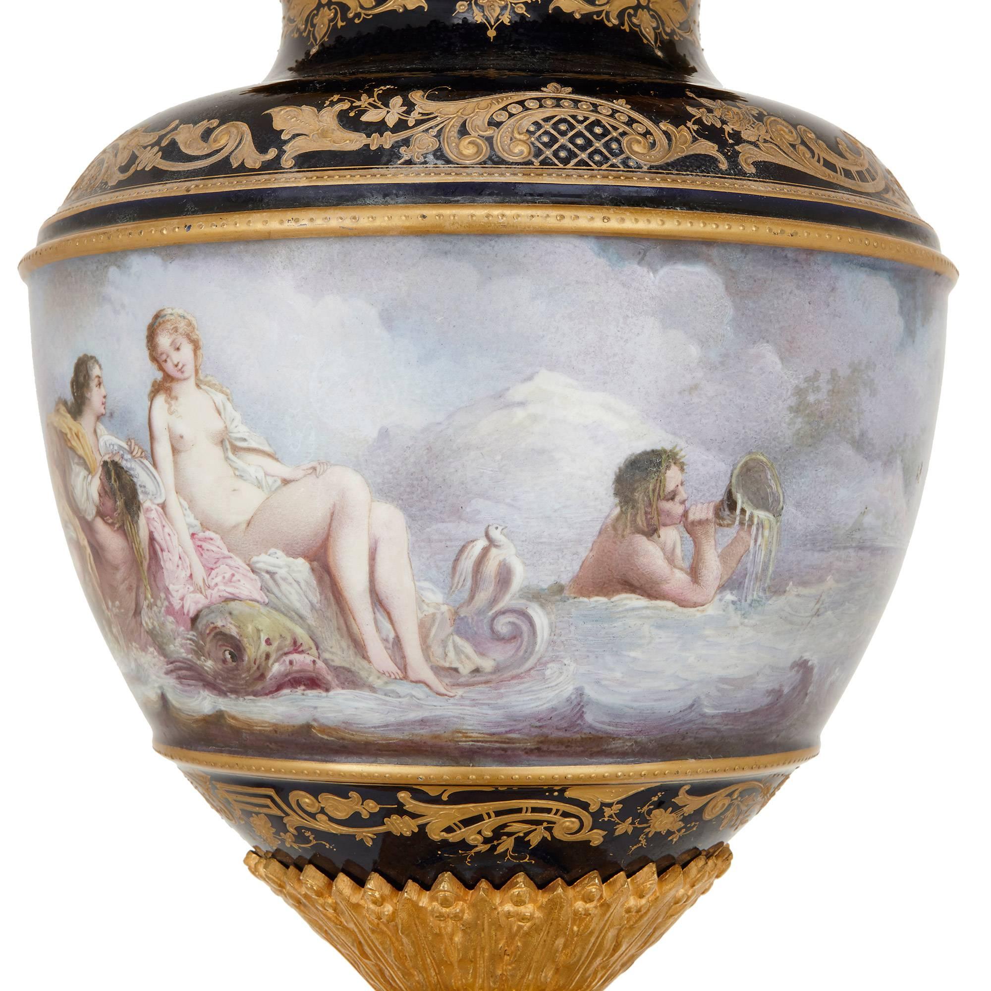 19th Century Pair of Sevres Style Porcelain and Gilt Bronze Floor Standing Torcheres