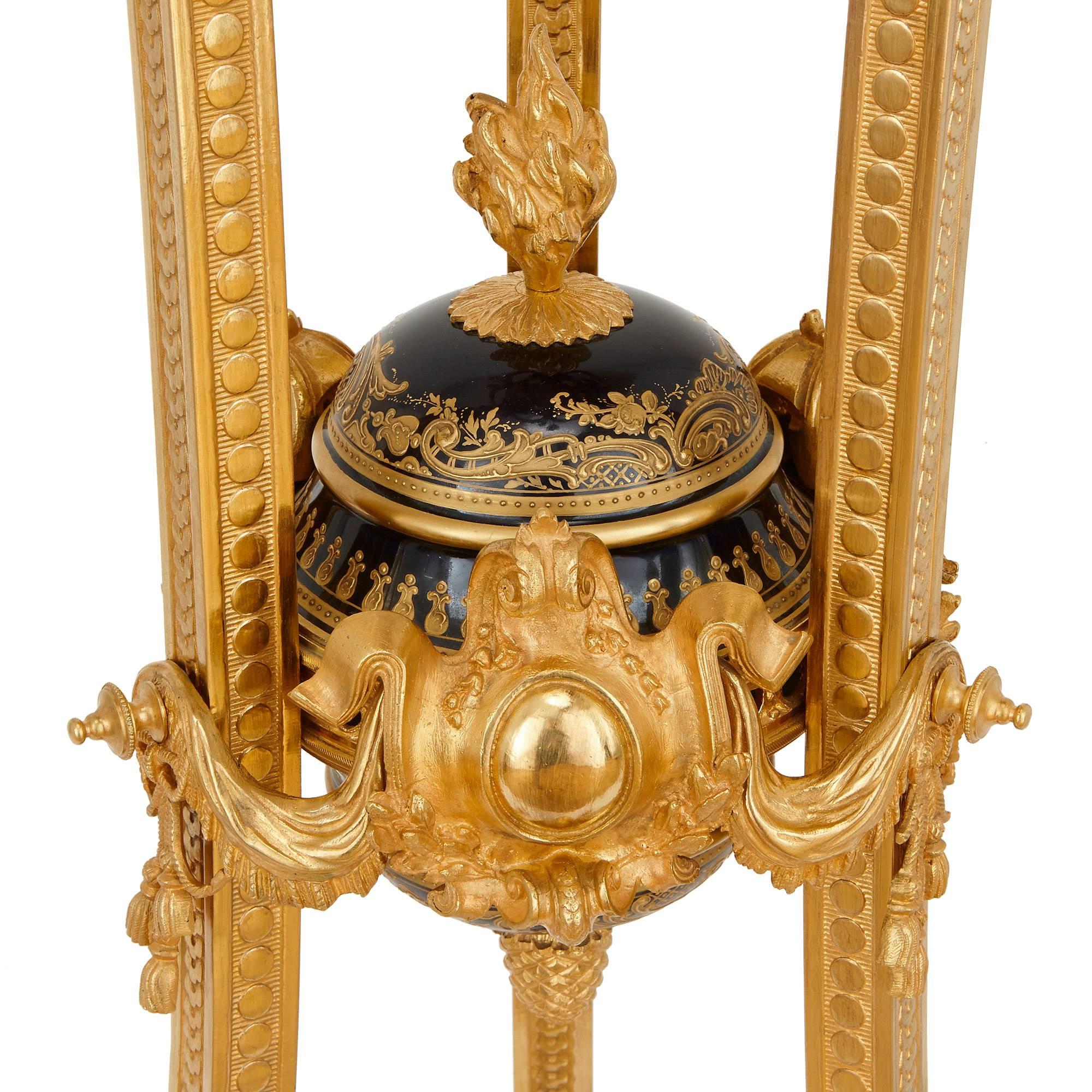 Pair of Sevres Style Porcelain and Gilt Bronze Floor Standing Torcheres 1