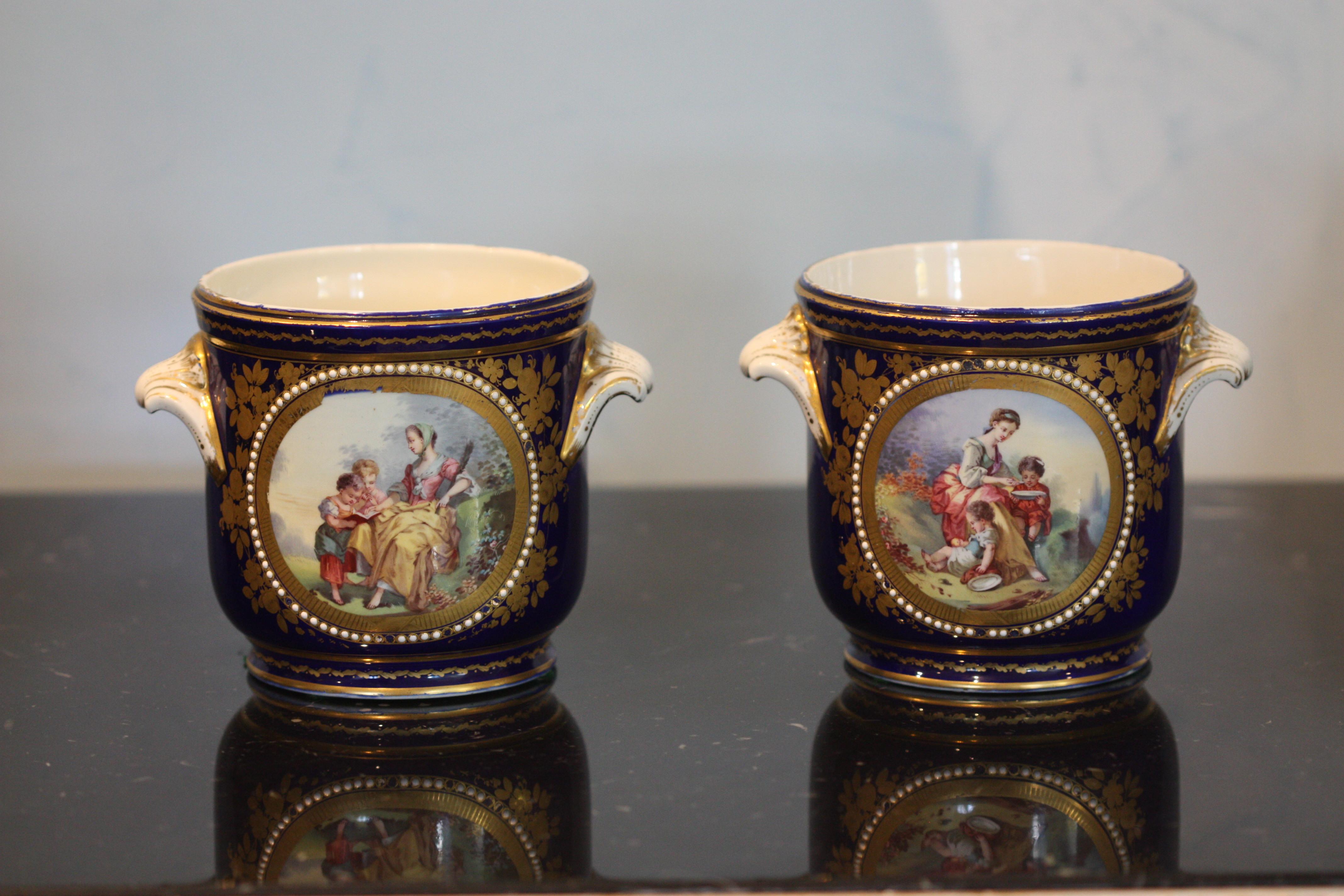 Ceramic Pair of Sevres Style Porcelain Cache Pots For Sale