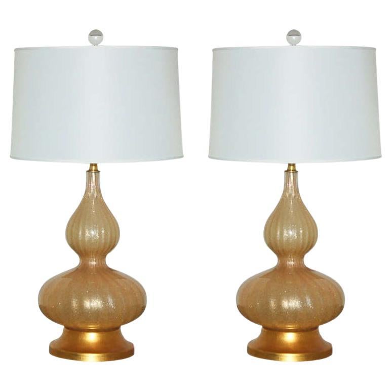 Paire de lampes Vintage Murano en or champagne avec craquelure en vente