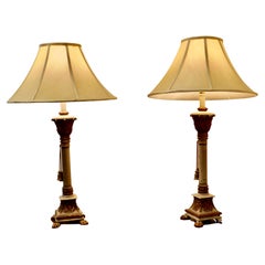 Pair of Shabby Crackle Painted Corinthian Column Lamps