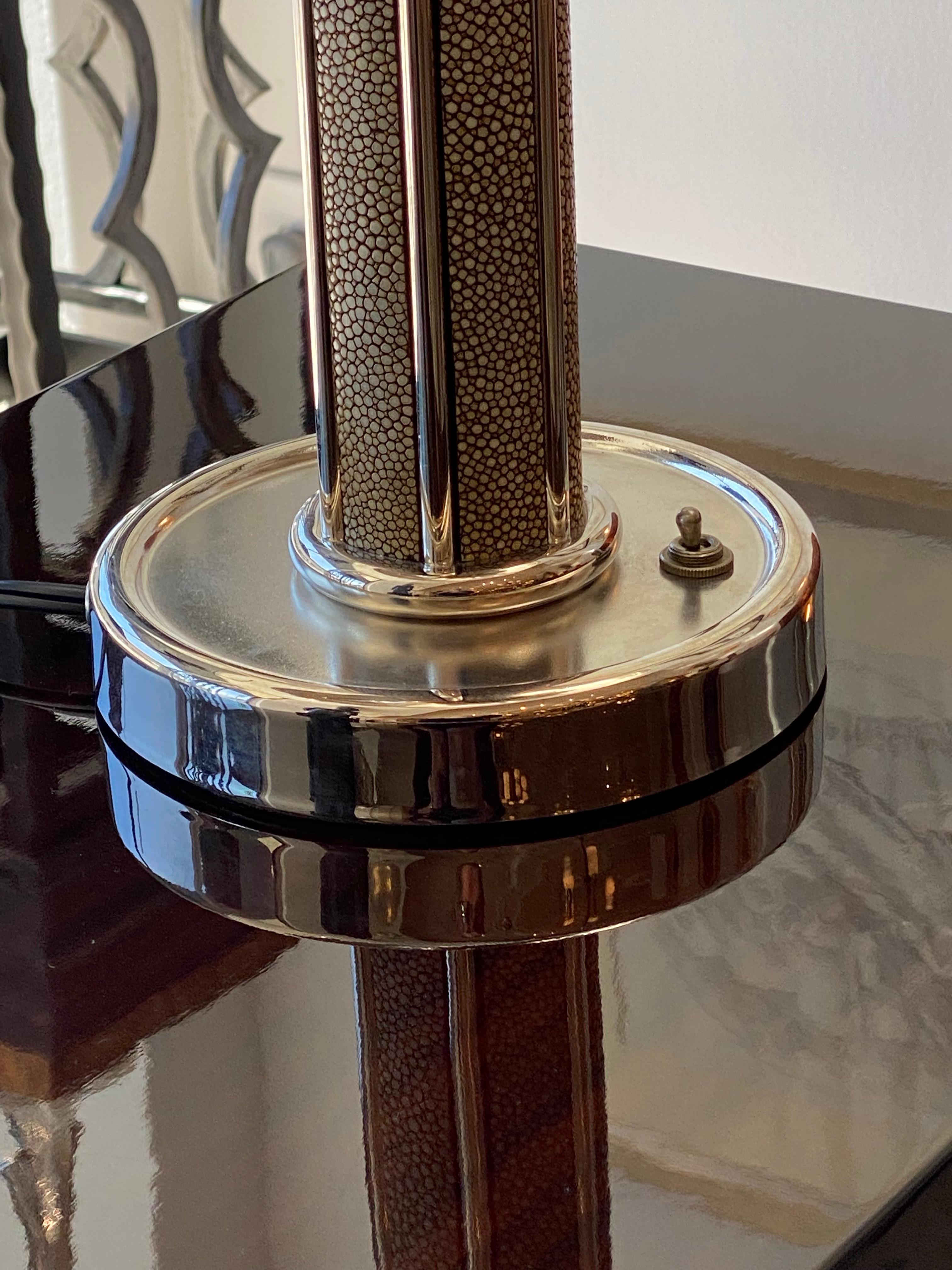 Art Deco Pair of Shagreen and Metal Art Deco Lamps by George Halais In Good Condition In Miami, FL