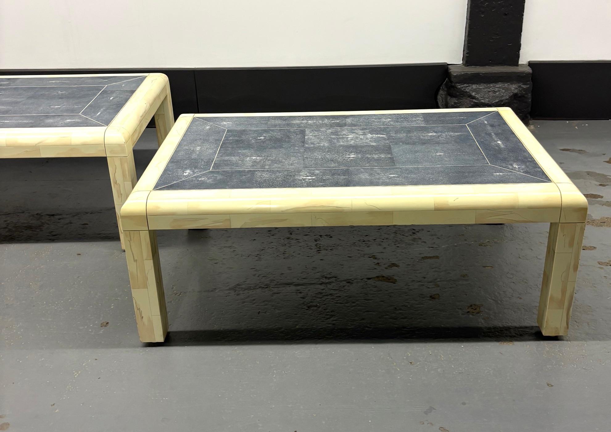 American Pair of Shagreen and Tessellated Side Tables by Karl Springer For Sale