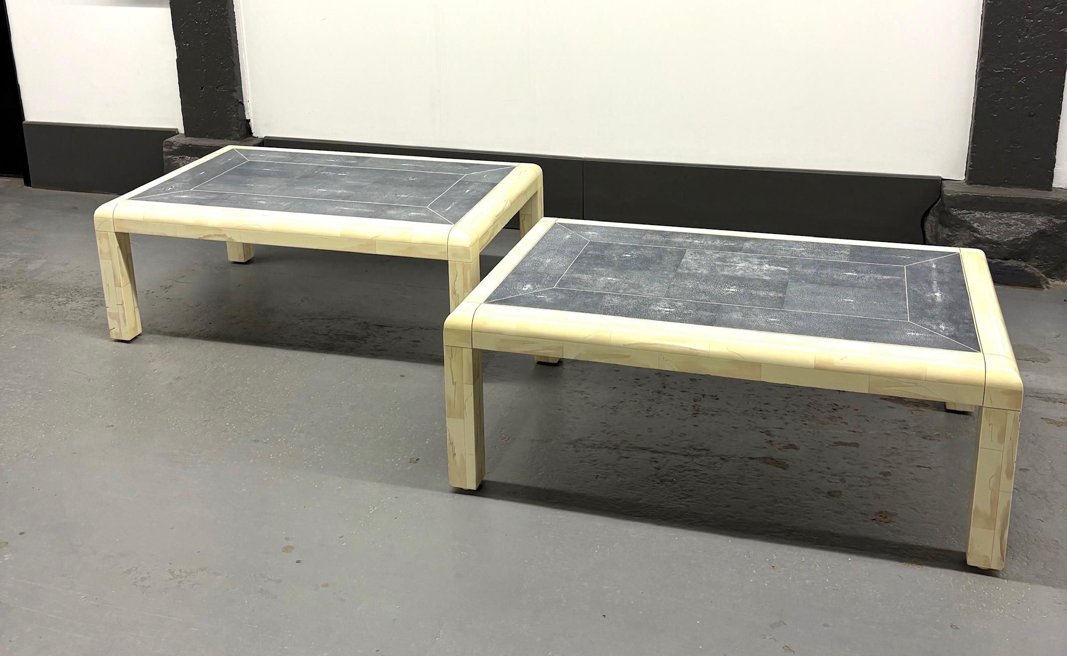 Pair of Shagreen and Tessellated Side Tables by Karl Springer In Good Condition For Sale In Montreal, QC