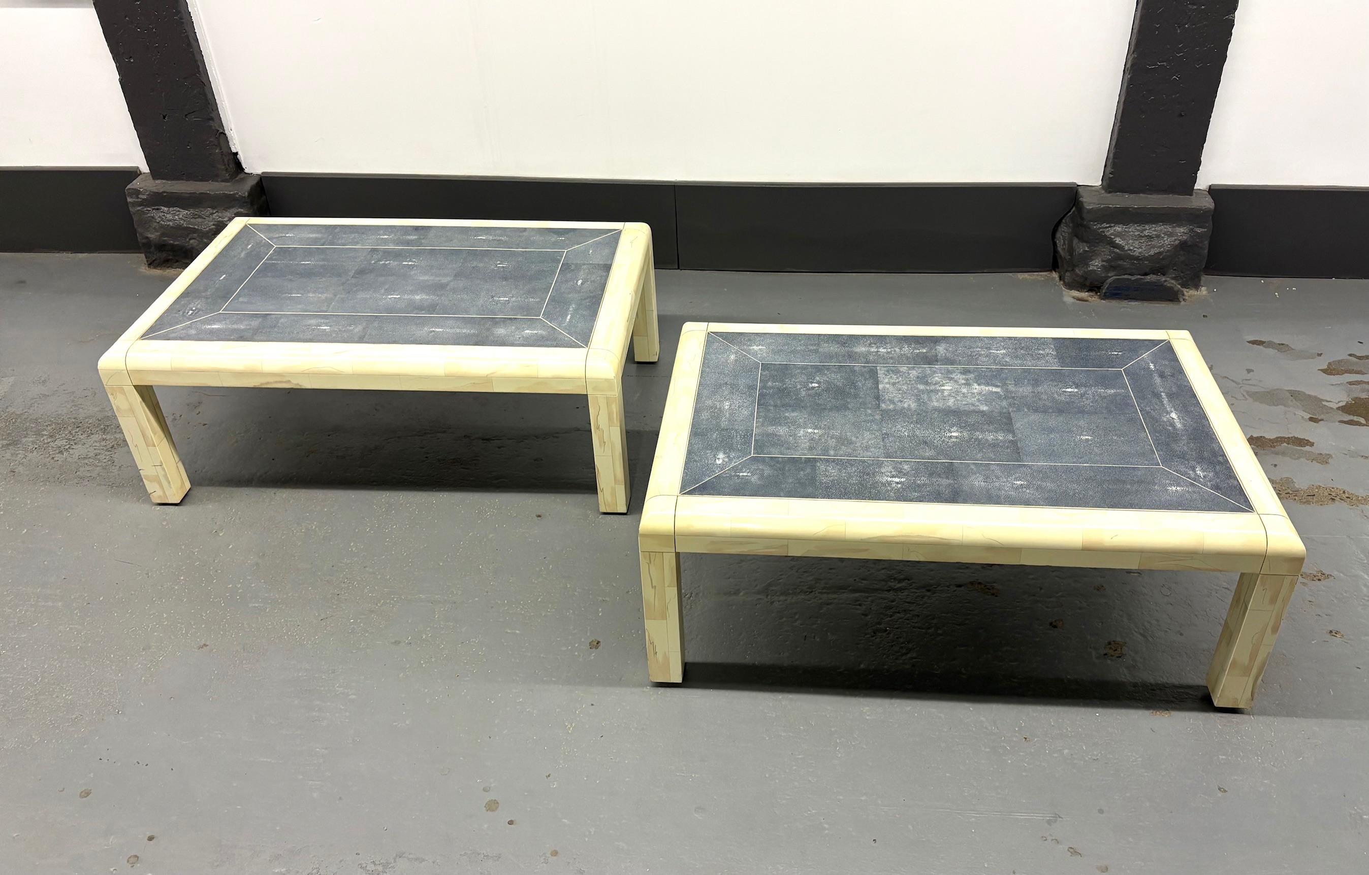 Late 20th Century Pair of Shagreen and Tessellated Side Tables by Karl Springer For Sale