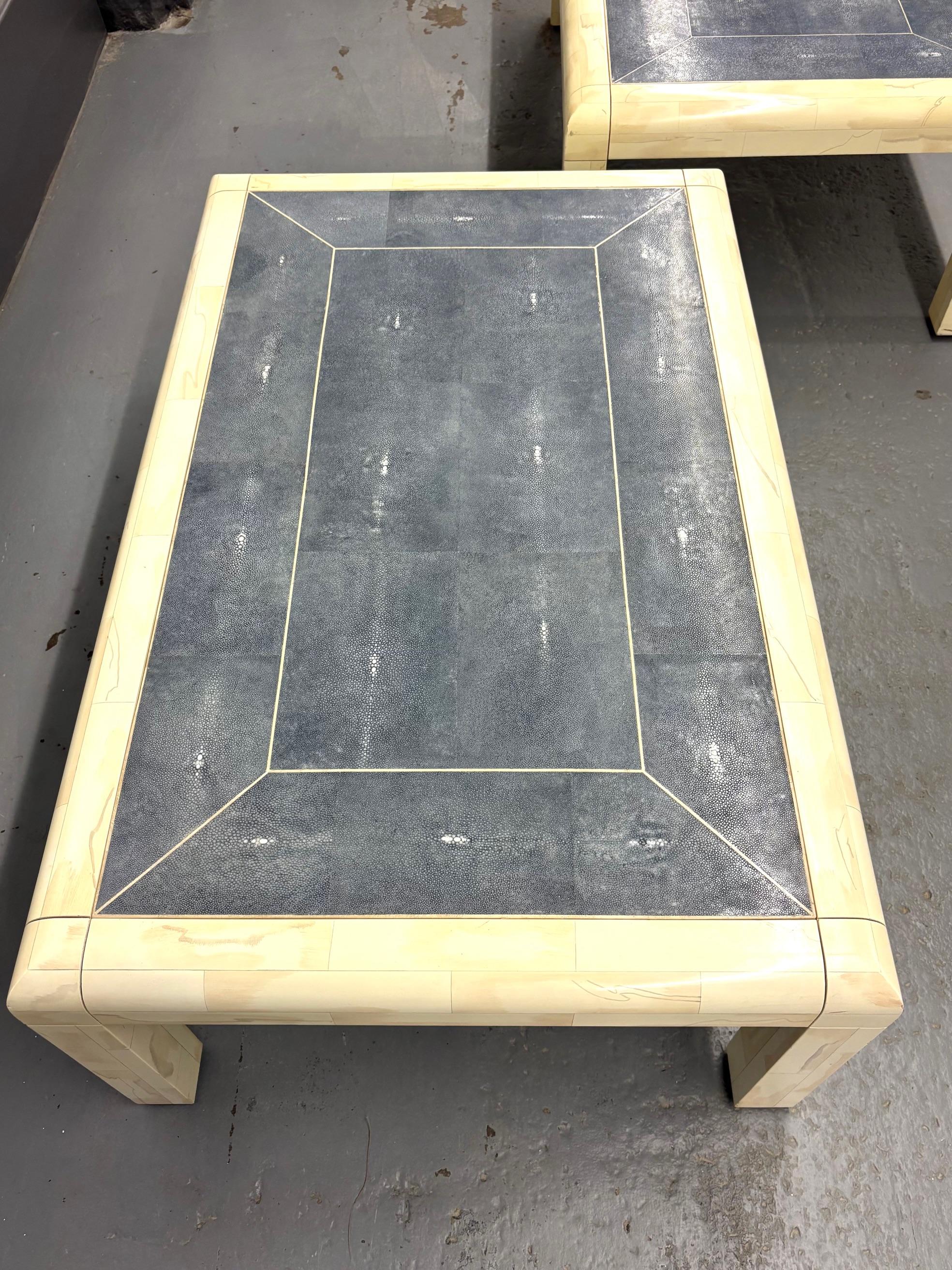 Pair of Shagreen and Tessellated Side Tables by Karl Springer For Sale 1