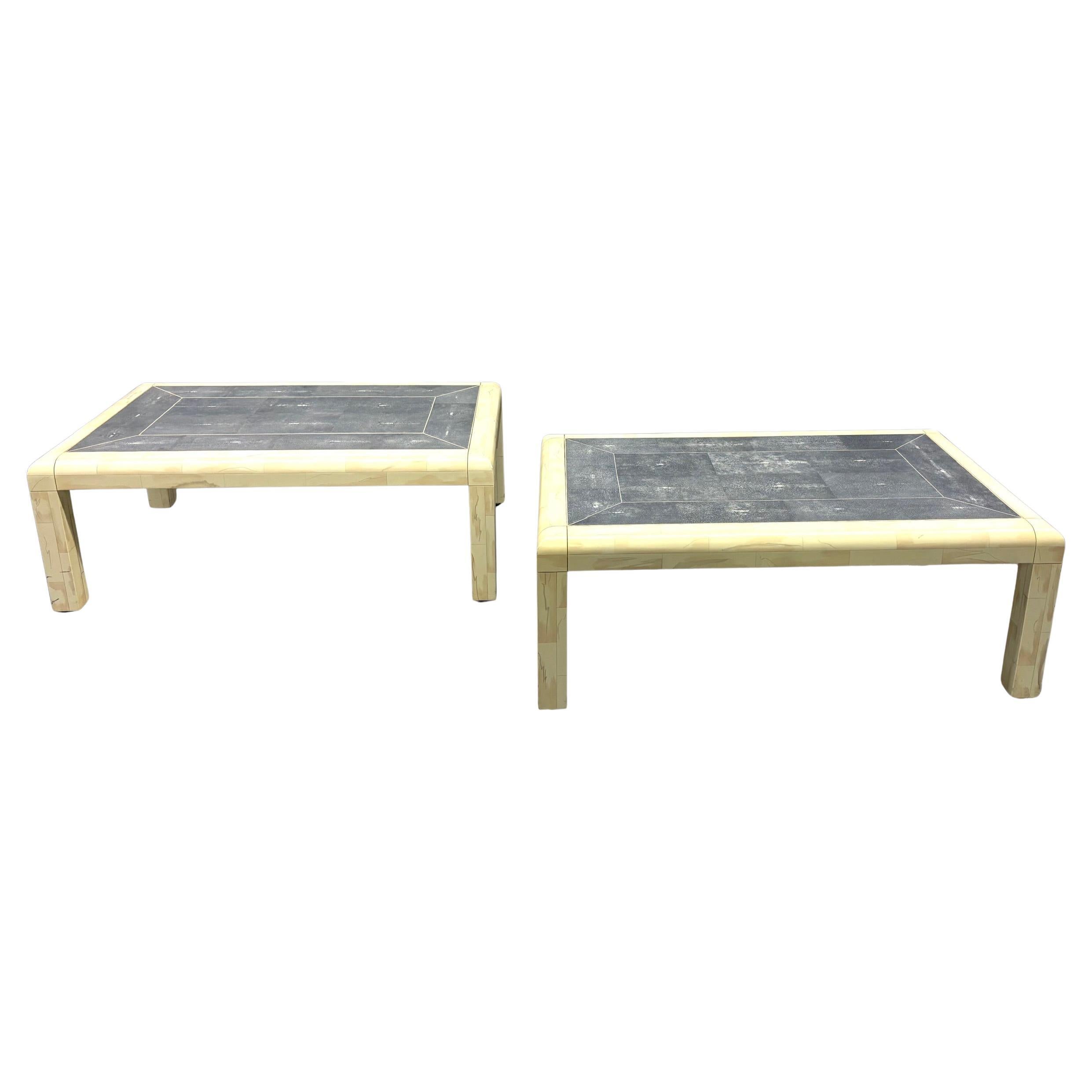Pair of Shagreen and Tessellated Side Tables by Karl Springer For Sale
