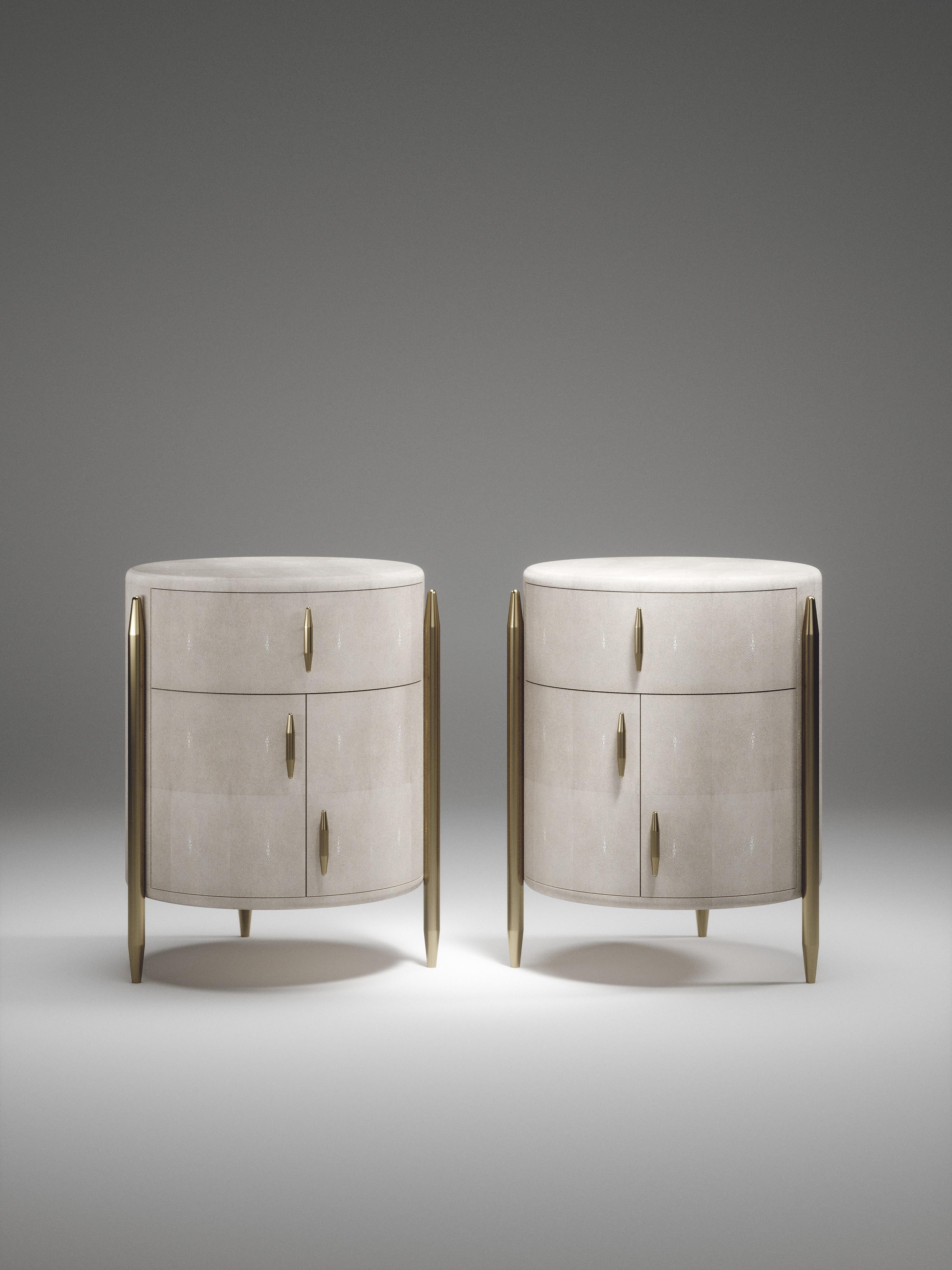 Pair of Shagreen Night Stands with Brass Accents by Kifu Paris For Sale 3