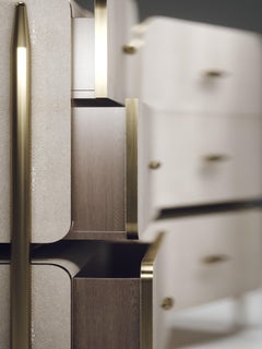 Pair of Shagreen Night Stands with Brass Accents by Kifu Paris