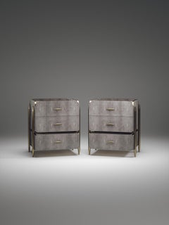 Pair of Shagreen Night Stands with Brass Accents by Kifu Paris