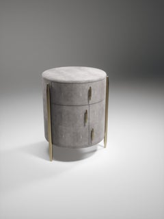 Pair of Shagreen Night Stands with Brass Accents by Kifu Paris