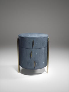 Pair of Shagreen Night Stands with Brass Accents by Kifu Paris
