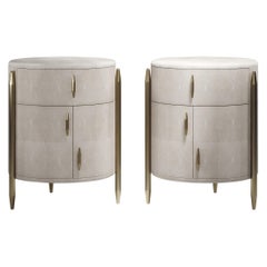 Vintage Pair of Shagreen Night Stands with Brass Accents by Kifu Paris