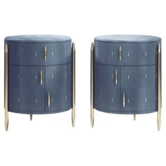Pair of Shagreen Night Stands with Brass Accents by Kifu Paris
