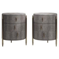 Pair of Shagreen Night Stands with Brass Accents by Kifu Paris