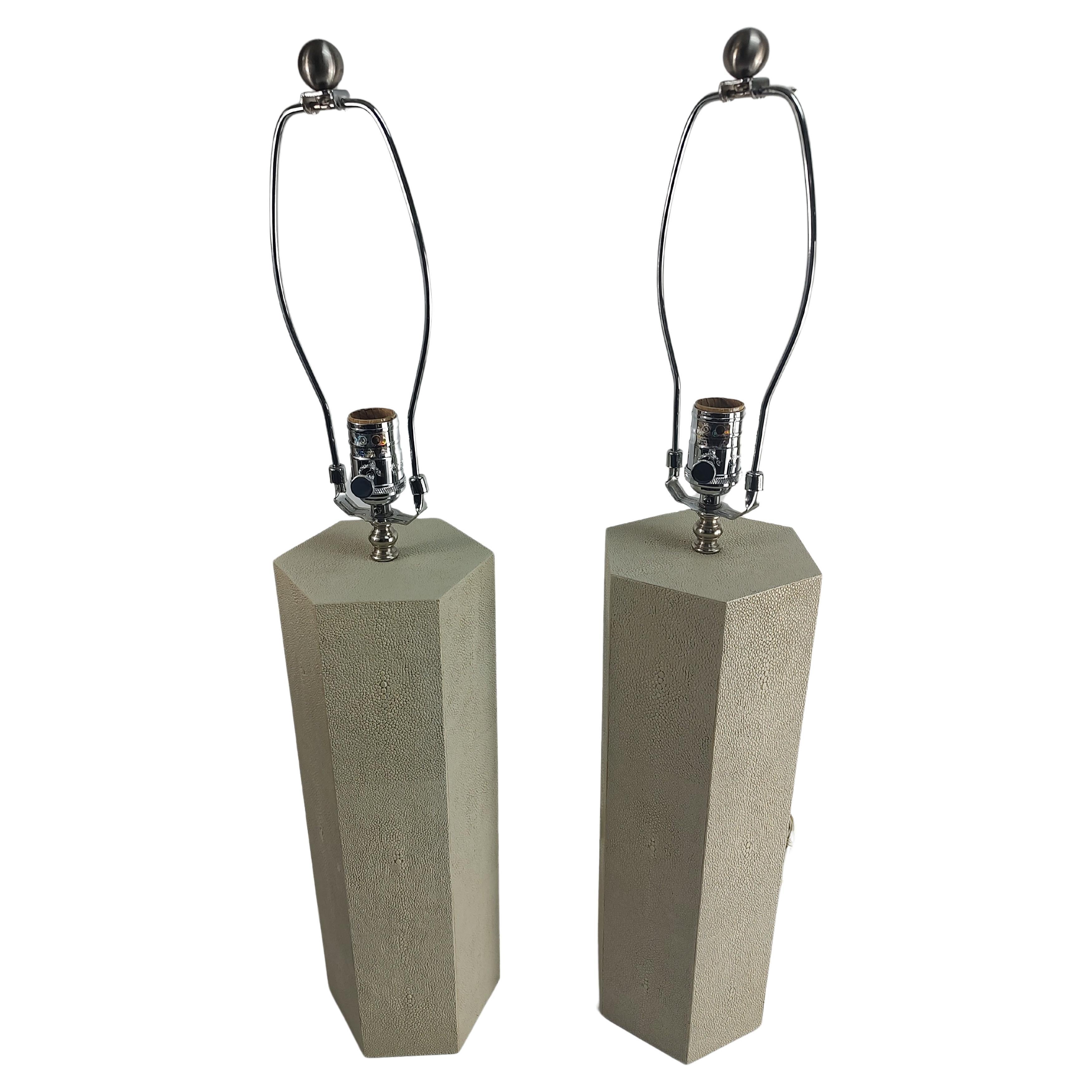 Pair of Shagreen Octagonal Table Lamps C1980
