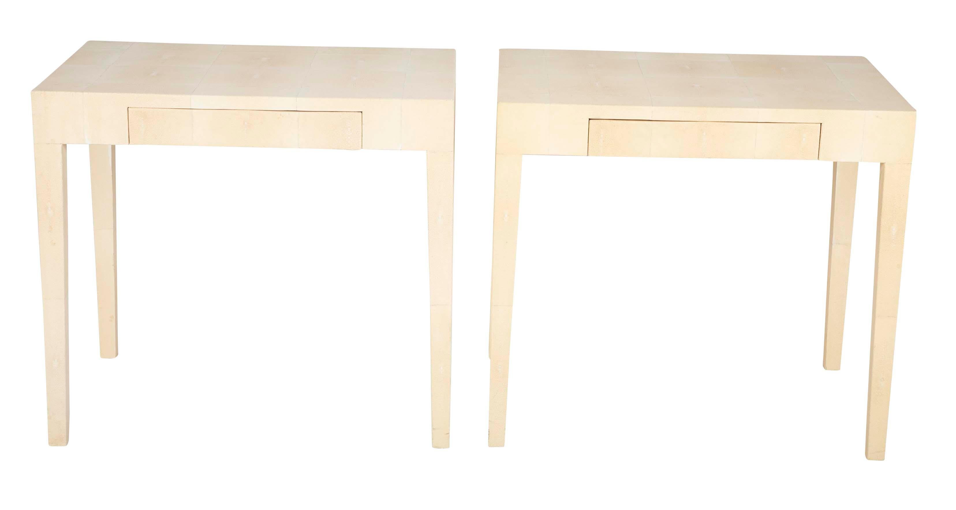 Modern Pair of Shagreen Parsons Console Tables in the Style of Karl Springer