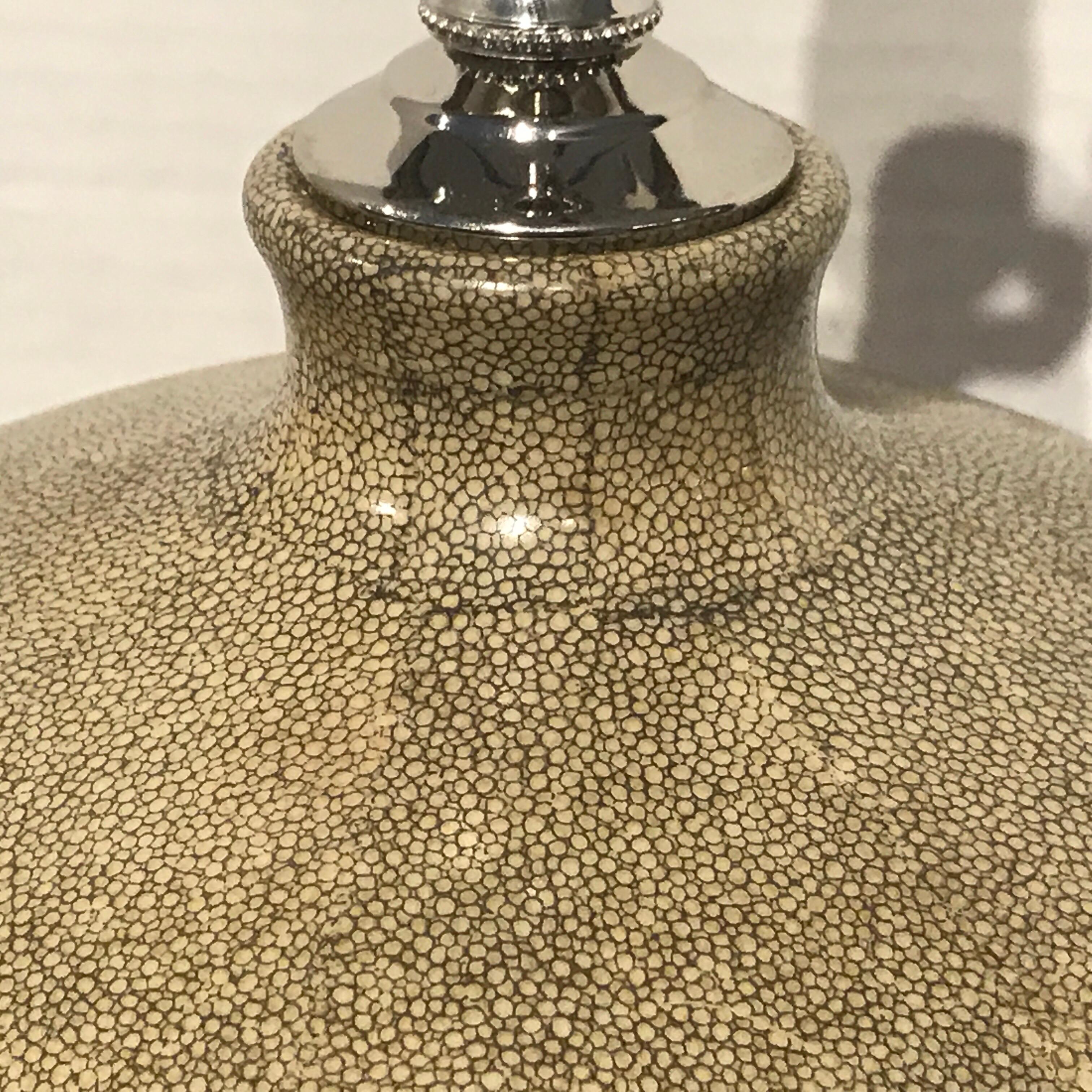 20th Century Pair of Shagreen Porcelain Vases, Now as Lamps For Sale