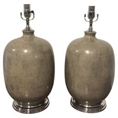 Pair of Shagreen Porcelain Vases, Now as Lamps