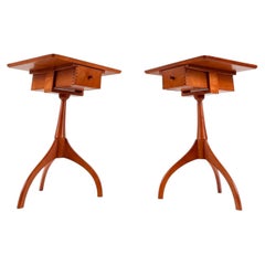 Pair of Shaker Style Cherry Wood Side Tables / Nightstands by De Padova, 80s