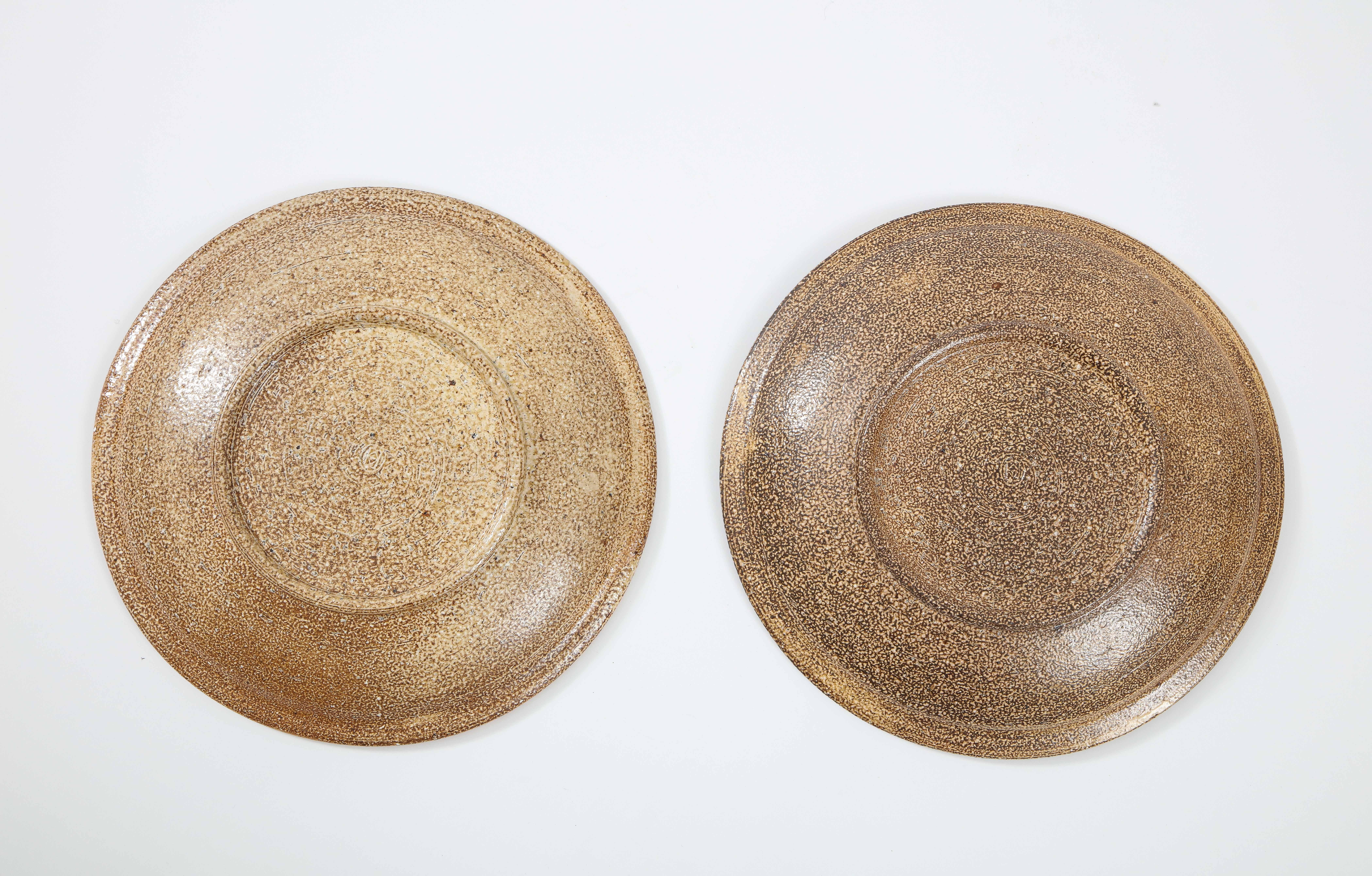 Pair of Shallow Stoneware Bowls with Abstract Pattern 2