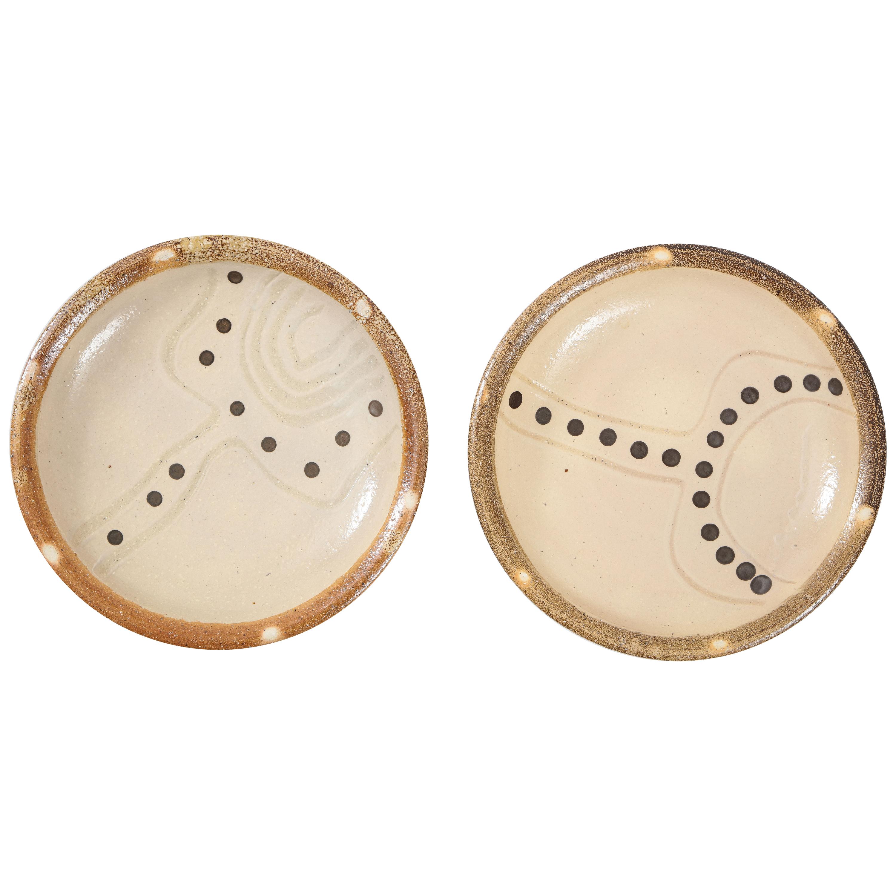Pair of Shallow Stoneware Bowls with Abstract Pattern