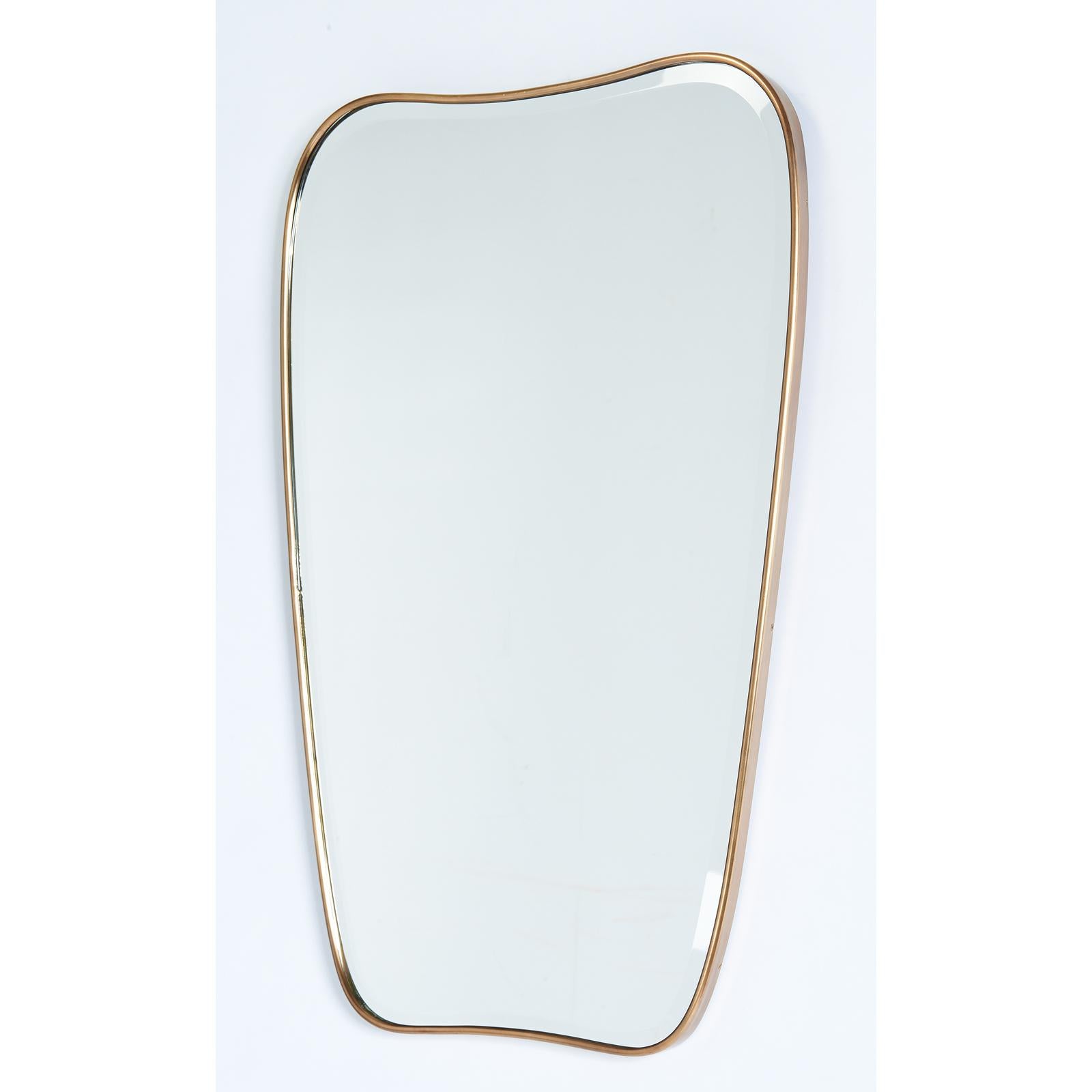 Mid-Century Modern A Single Shaped Brass Mirror, Italy, 1950s