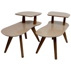 Retro Pair of Shapely Mid-Century Modern Side Tables