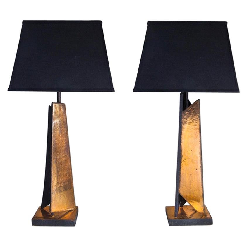 Zwei Shard-Lampen von Sotis Filippides aus Keramik und 24-karätigem Gold, 21. Jahrhundert im Angebot