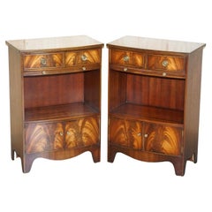 Vintage Pair of Shaws London Bow Fronted Side Bookcase Tables + Butlers Serving Trays