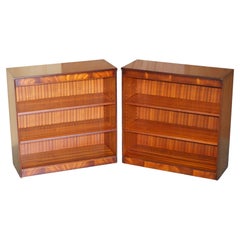 Pair of Shaws of London Flamed Hardwood Dwarf Open Library Bookcases Small Suite