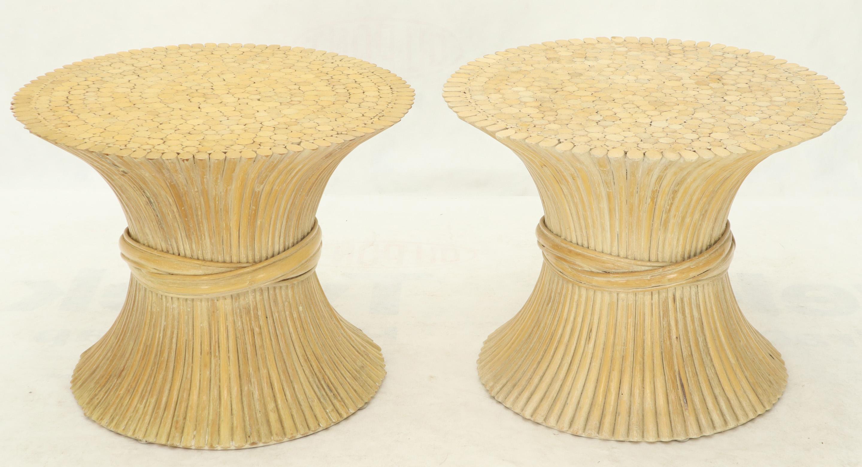 Pair of Sheaf of Bamboo Wheat Side End Occasional Tables Pedestals by McGuire 2