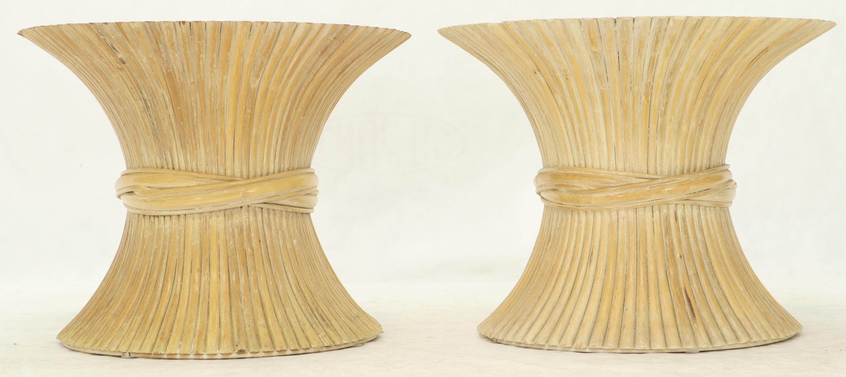 Mid-Century Modern Pair of Sheaf of Bamboo Wheat Side End Occasional Tables Pedestals by McGuire