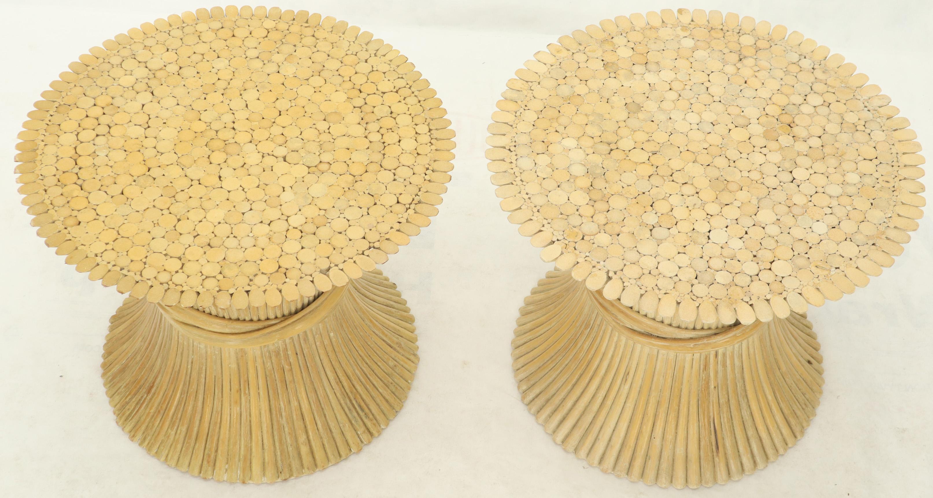 Pair of Sheaf of Bamboo Wheat Side End Occasional Tables Pedestals by McGuire 2