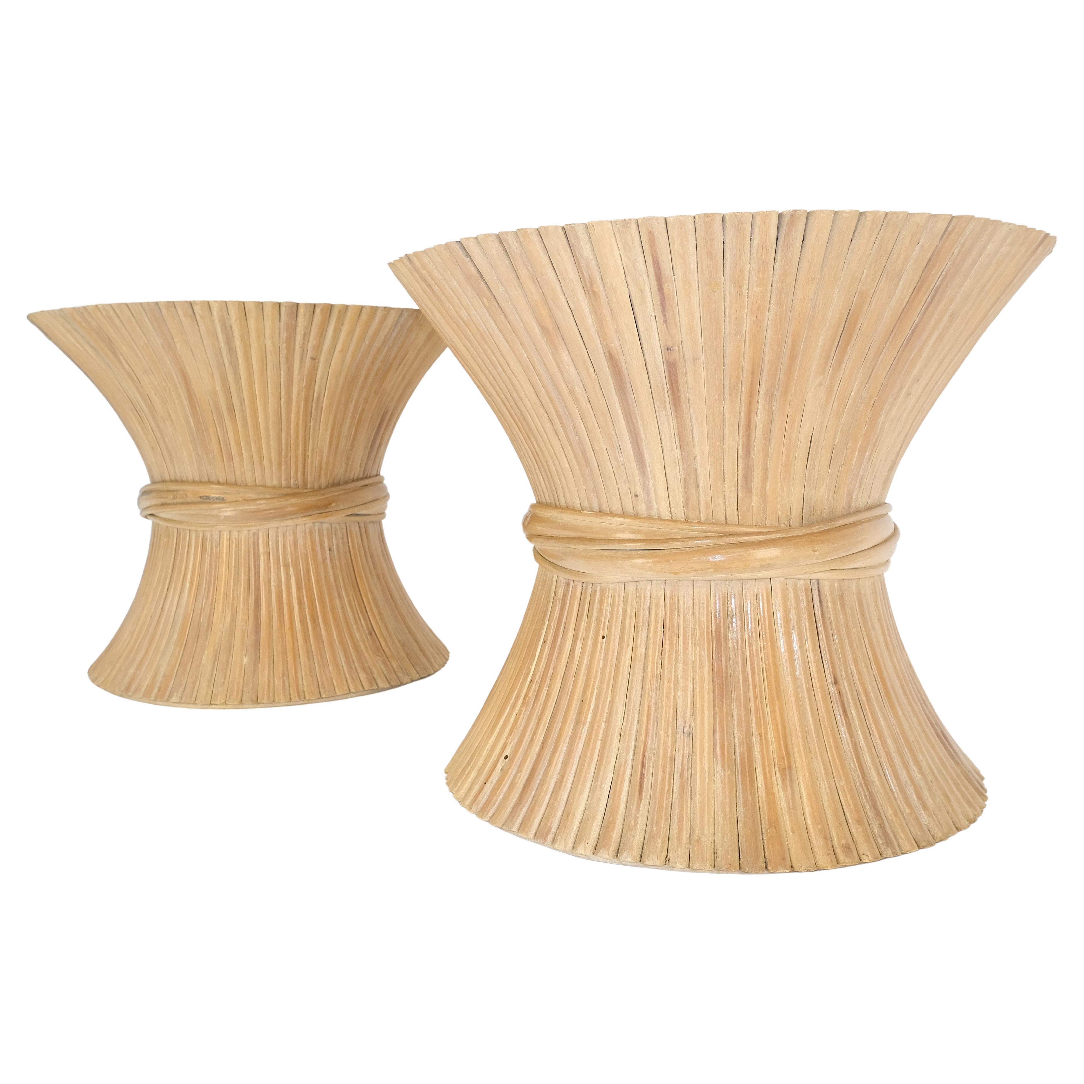 Pair of Sheaf of Wheat 26" Round Side End Table Stands Pedestals MINT