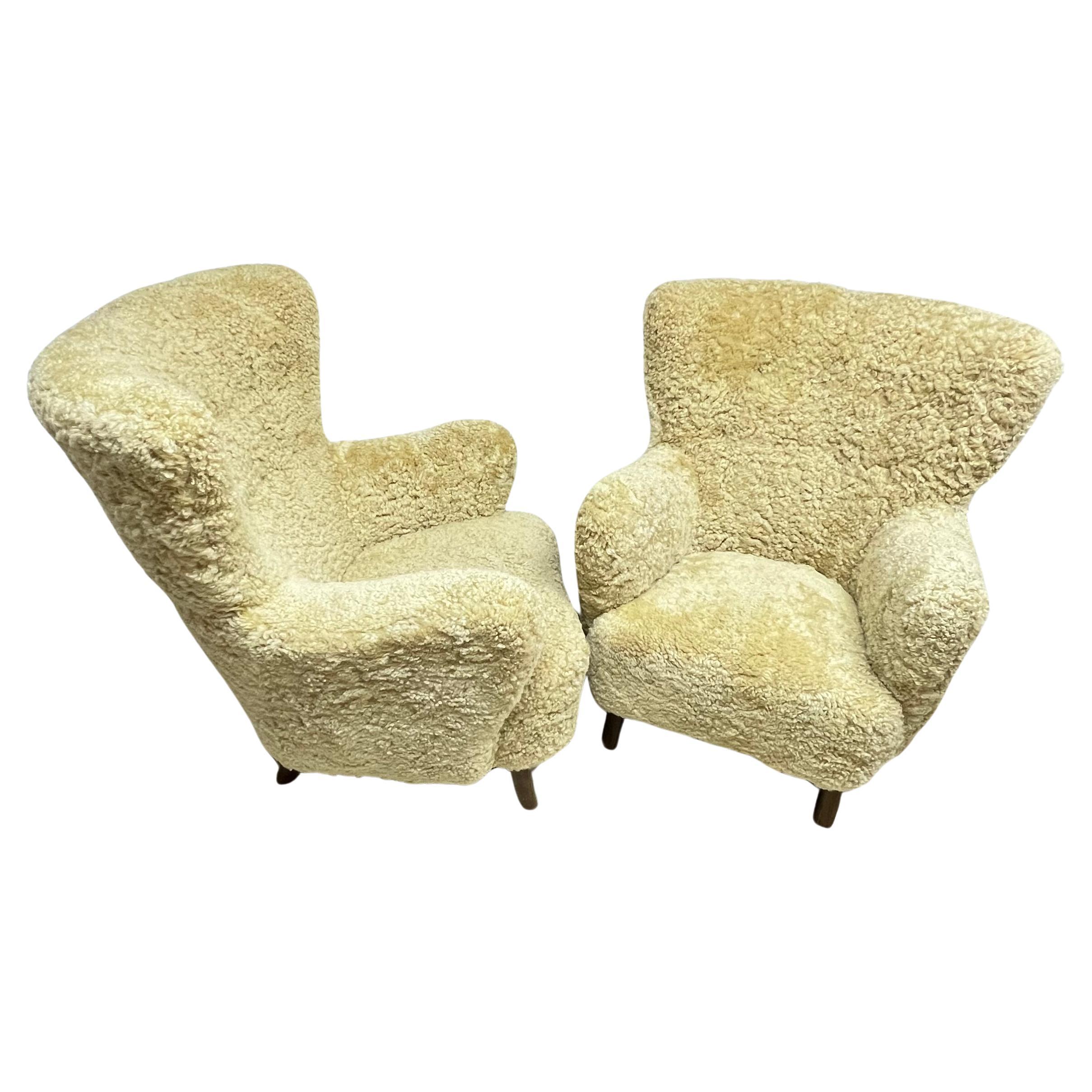 Pair of Shearling Chairs by Alfred Christensen, Denmark circa 1950 For Sale 3