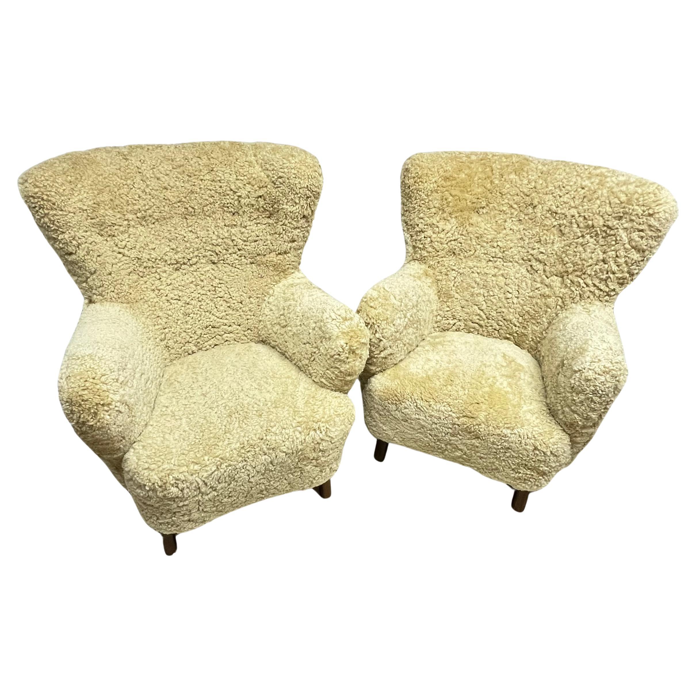 Pair of Shearling Chairs by Alfred Christensen, Denmark circa 1950 For Sale 4