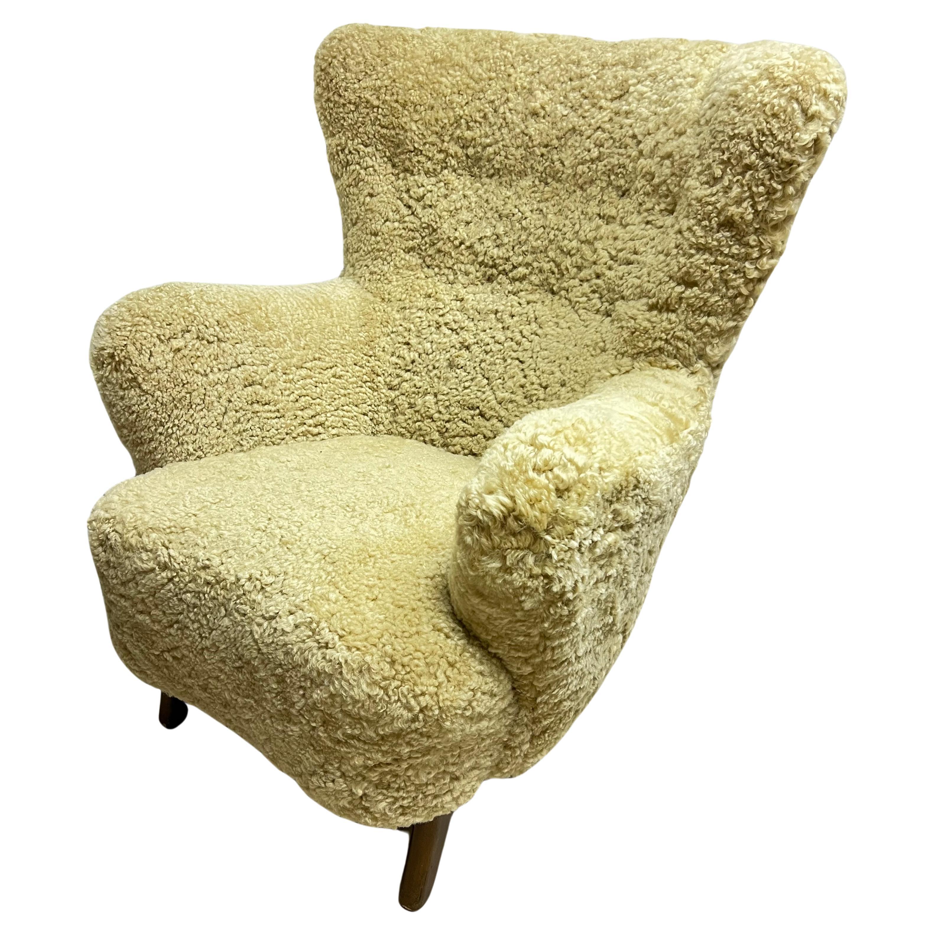 Mid-Century Modern Pair of Shearling Chairs by Alfred Christensen, Denmark circa 1950 For Sale