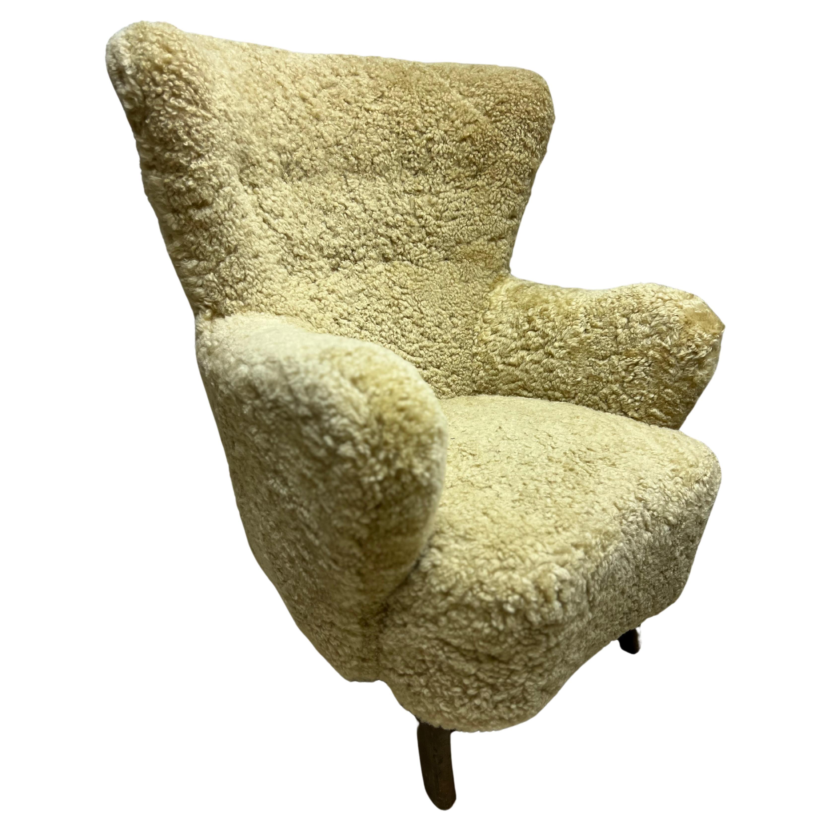 Sheepskin Pair of Shearling Chairs by Alfred Christensen, Denmark circa 1950 For Sale