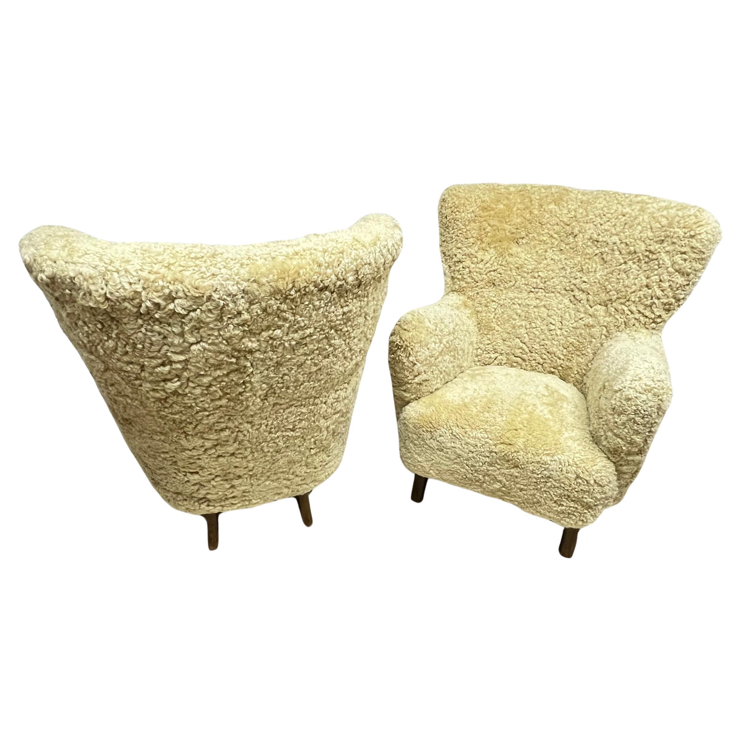 Pair of Shearling Chairs by Alfred Christensen, Denmark circa 1950