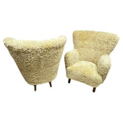Retro Pair of Shearling Chairs by Alfred Christensen, Denmark circa 1950